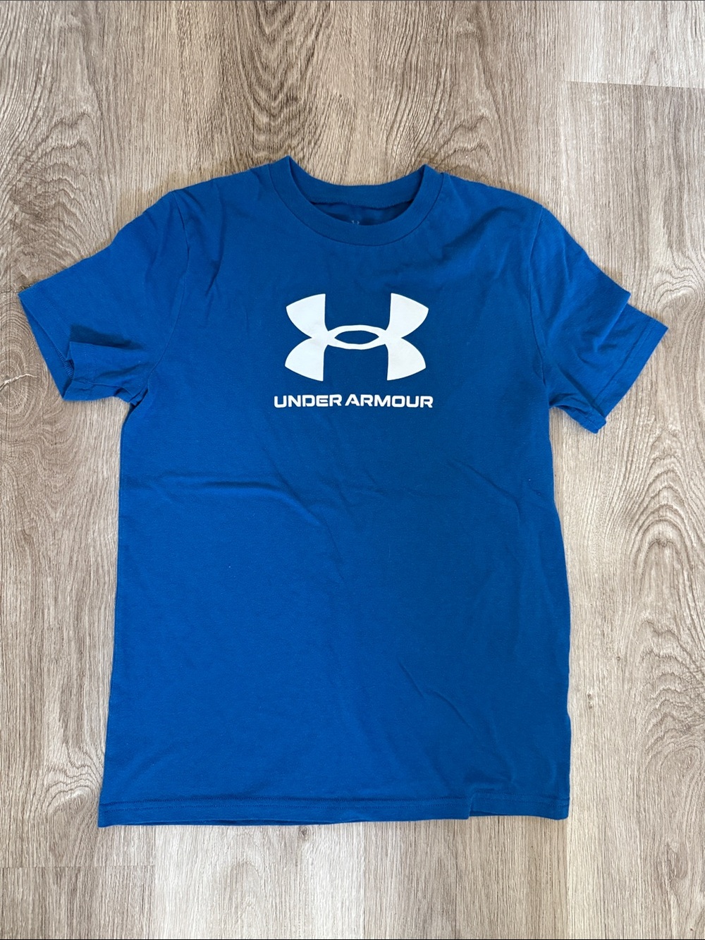 Under Armour Blue Tee with White Logo Boys Medium